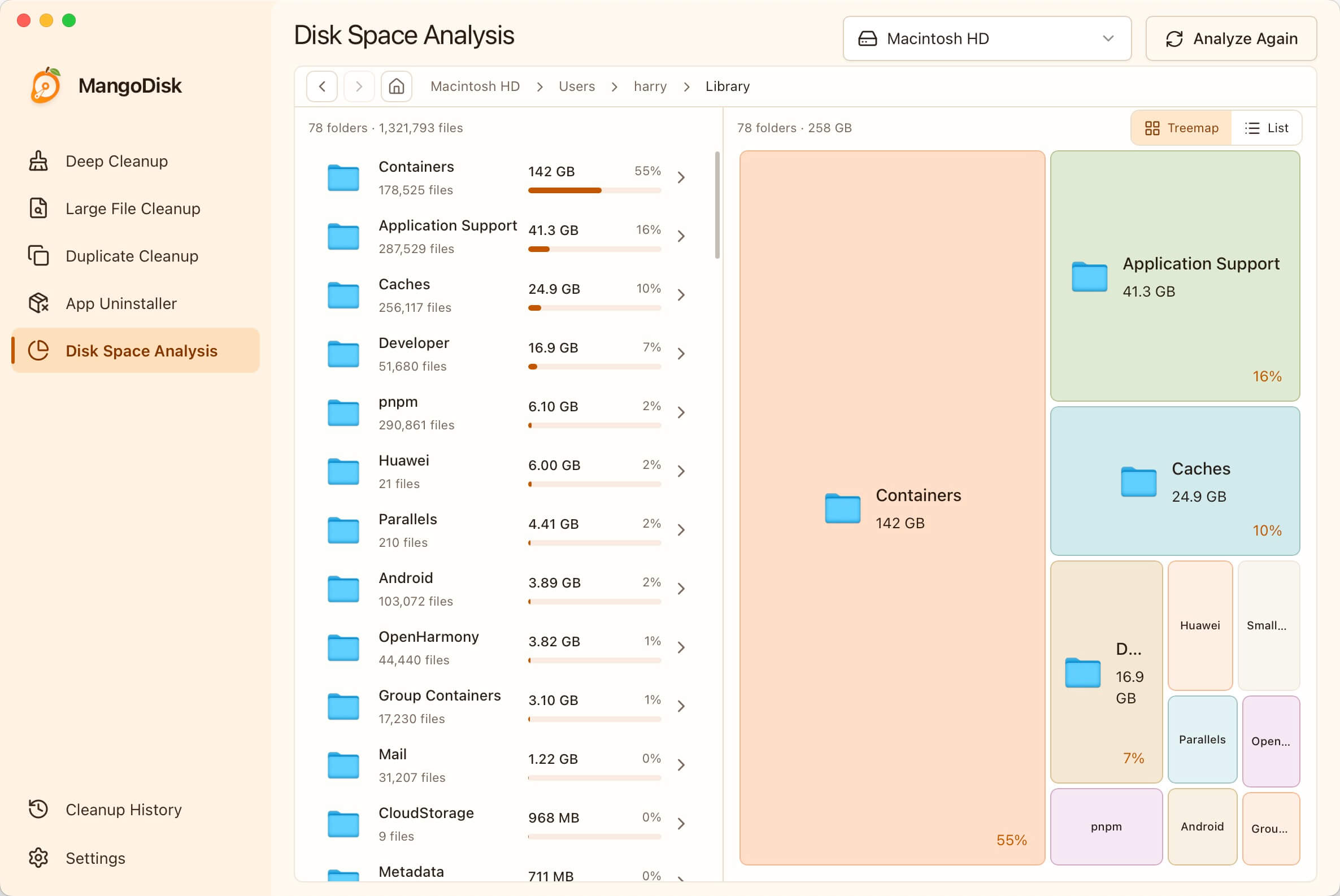 MangoDisk Disk Space Analysis interface
